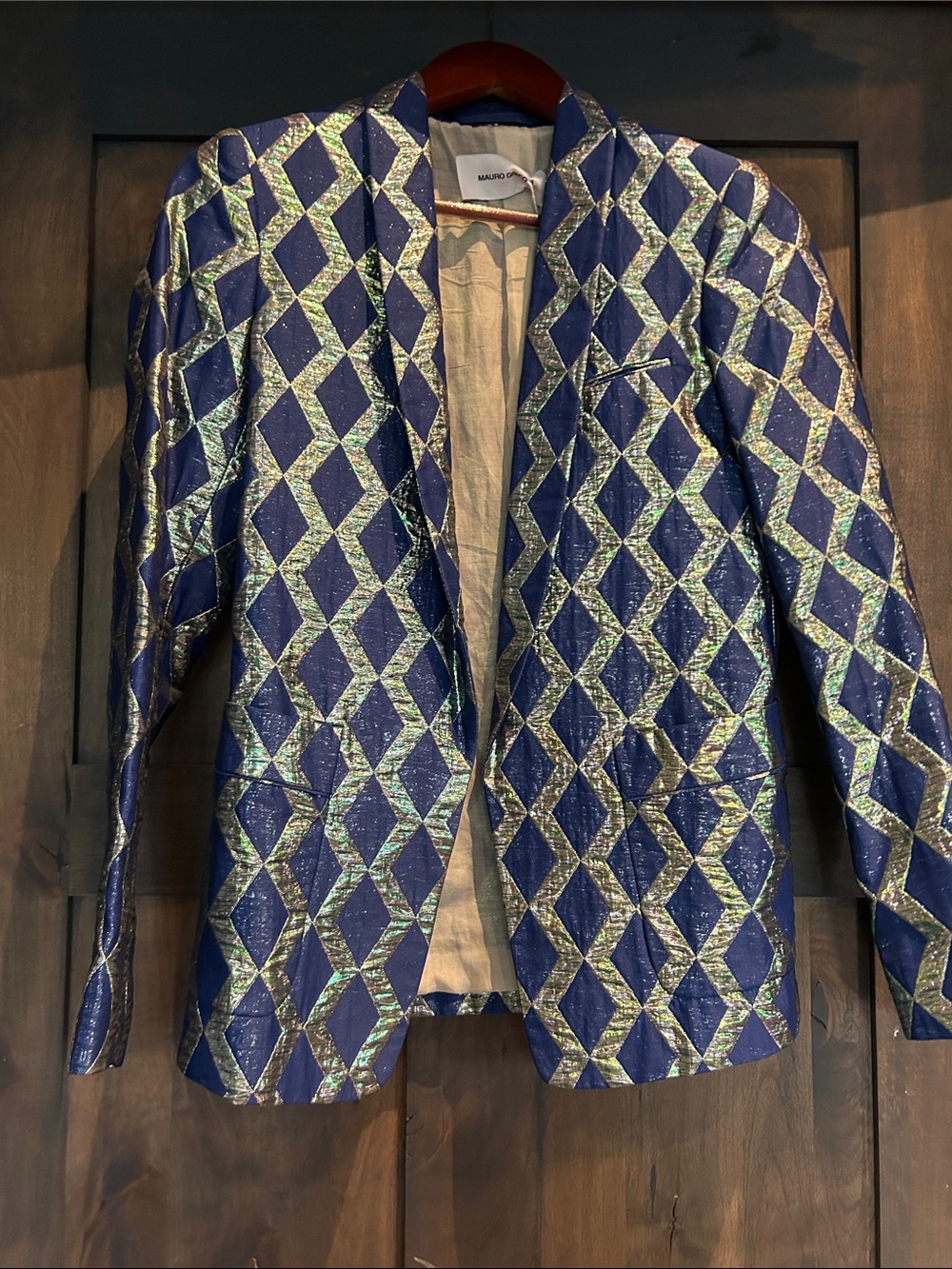 Italian Mauro Grifoni Blue Diamond-Patterned iridescent Blazer